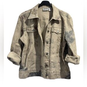 Vintage Chico's Design khaki denim jacket with a floral/tribal print